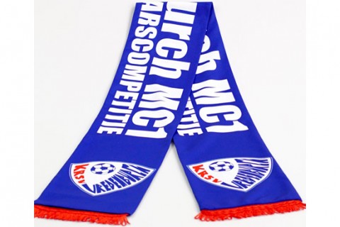 Custom printed polyester football scarf blue red border