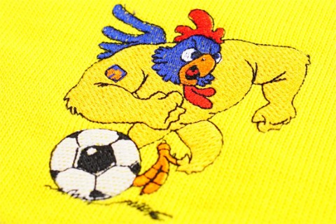 Bar scarf embroidery detail of cock in logo