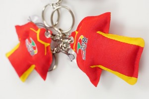 Custom woven keychains in football shirt shape
